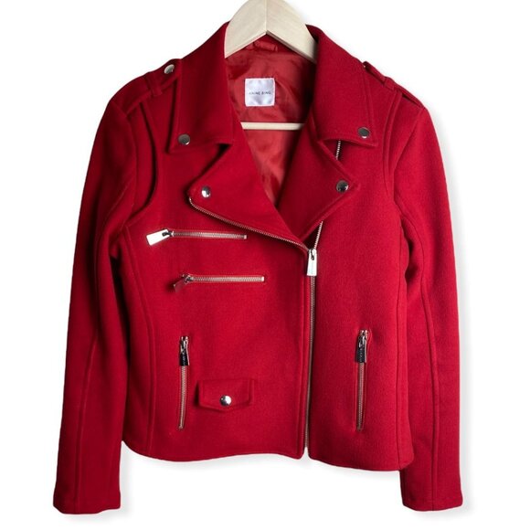 ANINE BING Red Moto Jacket Women's Size M Zip Front Biker Coat - Picture 8 of 9